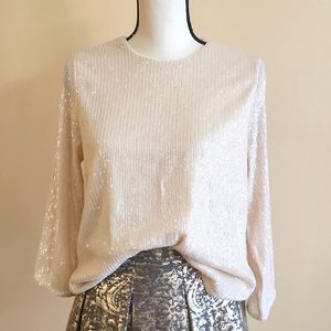 Cream Sequin Long Sleeve Blouse 👚